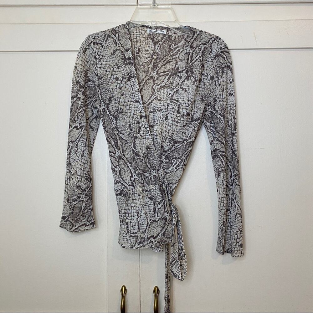 Reformation Langley Snake Print Wrap V Neck Top XS